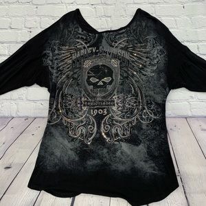 Harley Davidson Motorcycle Women’s Black Long sleeve skull blouse